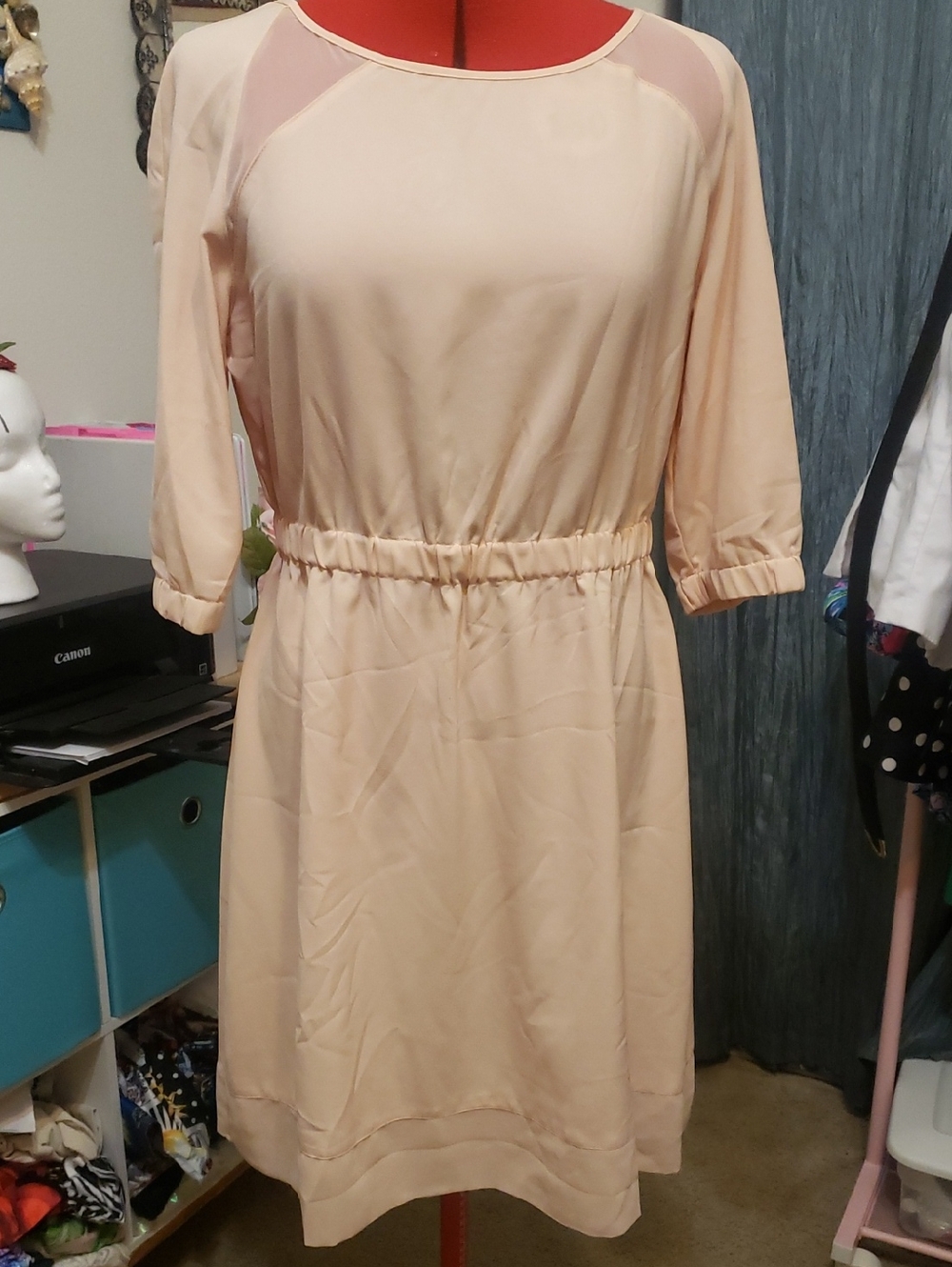 Mossimo Supply Co. Light Prach Elastic-Waist 3/4 Sleeve Dress